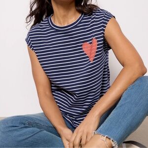 Evereve Navy and Red Striped Muscle Tee